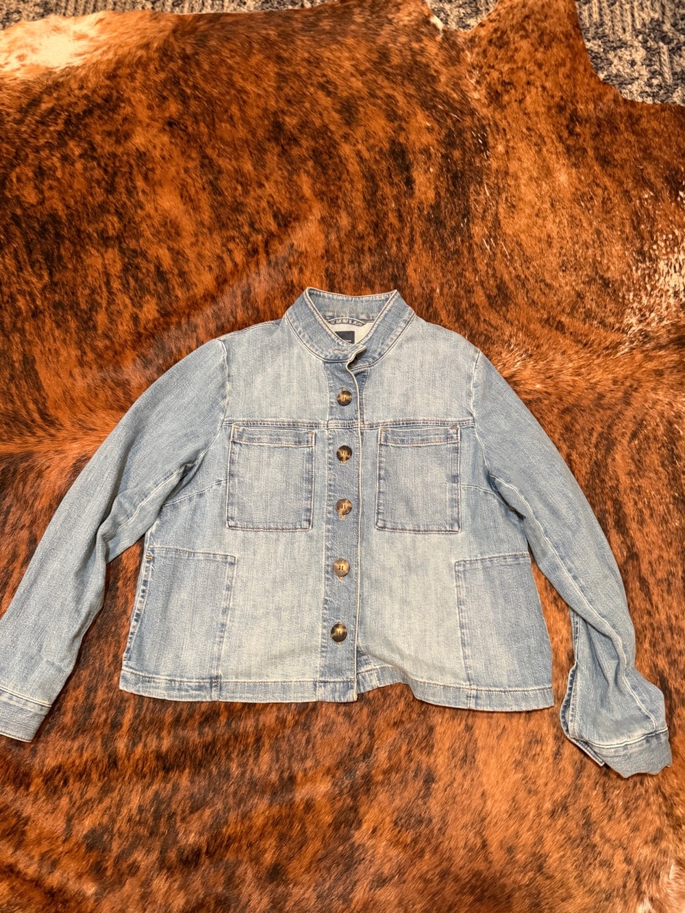 J.Jill Jacket Women's M Blue Denim Stretch Button Front Retro Classic Casual